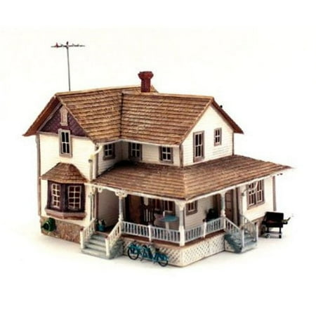 Design Preservation Models Built-Up Corner Porch House, HO Scale, Assembled, Weathered Finish