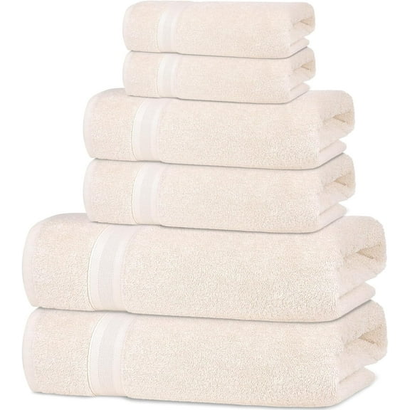 All Design Quick-Dry, Soft & High Absorbent Bath Towels Cotton Turkish Bath Towel Set of 6 | Daily Use 100% Cotton Towels for Bathroom, Airbnb, Gym & More | Bathroom Towels Set (6 Pcs, Ivory Lace)