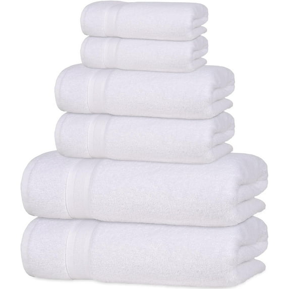 All Design Quick-Dry, Soft & High Absorbent Bath Towels Cotton Turkish Bath Towel Set of 6 | Daily Use 100% Cotton Towels for Bathroom, Airbnb, Gym & More | Bathroom Towels Set (6 Pcs, White)