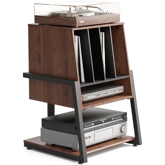Design Record Player Stand with Vinyl Record Storage, Turntable Stand with Station up to 120 pcs, Small Entertainment Center for Living Room, Eiffel Series