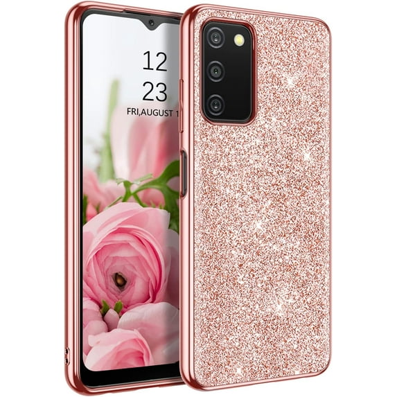 Design for Samsung Galaxy A03s Case, Slim Glitter Sparkly Shiny Women Girls Shockproof Protective Hybrid Girly Bling Phone Cases Cover for Galaxy A03s 6.5 inch (2021 Released), Rose Gold/Pink