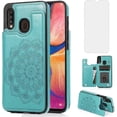 thumbnail image 1 of Design for Samsung Galaxy A20S Case with Tempered Glass Screen Protector Credit Card Holder Slot, Leather Wallet Phone Cases Kickstand Protective Cover for Galaxy A 20S A20 A207M Men Green, 1 of 13