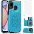 thumbnail image 1 of Design for Samsung Galaxy A20S Case with Tempered Glass Screen Protector Credit Card Holder Slot, Leather Wallet Phone Cases Kickstand Protective Cover for Galaxy A 20S Plus A207M Women Men Girls Blue, 1 of 13