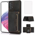 thumbnail image 1 of Design for Samsung Galaxy A53 5G Wallet Case with Tempered Glass Screen Protector PU Leather Credit Card Holder Slot Phone Cases Kickstand Shockproof Protective Cover for Women Men 6.5" Black, 1 of 14