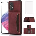 thumbnail image 1 of Design for Samsung Galaxy A53 5G Wallet Case with Tempered Glass Screen Protector PU Leather Credit Card Holder Slot Phone Cases Kickstand Shockproof Protective Cover for Women 6.5 inch Red, 1 of 14