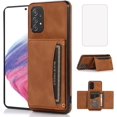 thumbnail image 1 of Design for Samsung Galaxy A53 5G Wallet Case with Tempered Glass Screen Protector PU Leather Credit Card Holder Slot Phone Cases Kickstand Shockproof Protective Cover for Women 6.5 inch Brown, 1 of 13