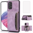 thumbnail image 1 of Design for Samsung Galaxy A53 5G Wallet Case with Tempered Glass Screen Protector PU Leather Credit Card Holder Slot Phone Cases Kickstand Shockproof Protective Cover for Women 6.5 inch Purple, 1 of 7
