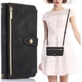 thumbnail image 1 of Design for Samsung Galaxy Note 10 Plus Crossbody Wallet Case with PU Leather Card Holder Slots Kickstand Magnetic Closure Flip Folio Zipper Handbag Cases Shockproof Protective Cover Men Black, 1 of 8