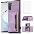 thumbnail image 1 of Design for Samsung Galaxy Note 10 Wallet Case with Tempered Glass Screen Protector PU Leather Credit Card Holder Slot Phone Cases Kickstand Shockproof Protective Cover for Women 6.3" Purple, 1 of 15