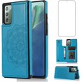 thumbnail image 1 of Design for Samsung Galaxy Note 20 5G Wallet Phone Case with Tempered Glass Screen Protector Credit Card Holder Slot, Leather Stand Kickstand Magnetic Back Flip Protective Cover Cases Blue, 1 of 12