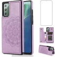 thumbnail image 1 of Design for Samsung Galaxy Note 20 5G Wallet Phone Case with Tempered Glass Screen Protector Credit Card Holder Slot PU Leather Stand Kickstand Magnetic Flip Protective Cover Cases Purple, 1 of 12