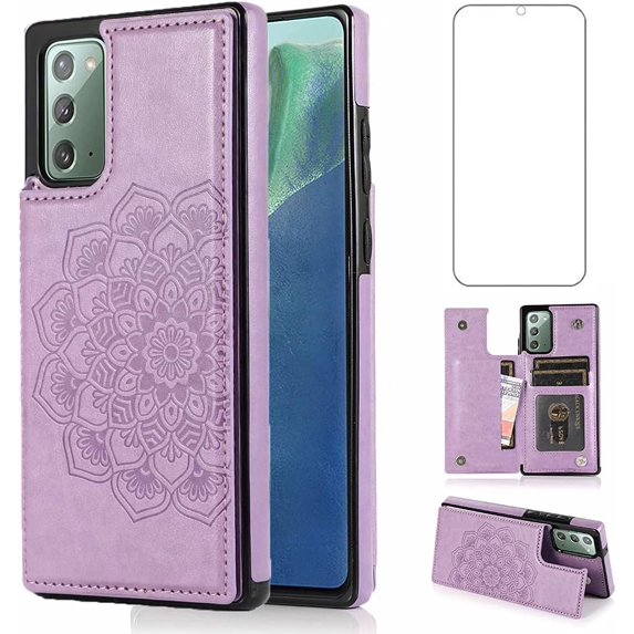Design for Samsung Galaxy Note 20 5G Wallet Phone Case with Tempered Glass Screen Protector Credit Card Holder Slot PU Leather Stand Kickstand Magnetic Flip Protective Cover Cases Purple