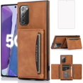 thumbnail image 1 of Design for Samsung Galaxy Note 20 Wallet Case with Tempered Glass Screen Protector PU Leather Credit Card Holder Slot Phone Cases Kickstand Shockproof Protective Cover for Women 6.7 inch Brown, 1 of 13