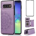 thumbnail image 1 of Design for Samsung Galaxy S10E Case with Tempered Glass Screen Protector Credit Card Holder Slot, PU Leather Wallet Phone Cases Stand Kickstand Protective Cover for Glaxay S 10E Purple, 1 of 11
