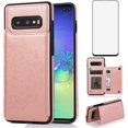 thumbnail image 1 of Design for Samsung Galaxy S10E Case with Tempered Glass Screen Protector Credit Card Holder Slot, PU Leather Wallet Phone Cases Stand Kickstand Protective Cover for S 10E 10SE Women Rose Gold, 1 of 11