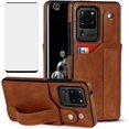 thumbnail image 1 of Design for Samsung Galaxy S20 Ultra 5G Phone Case with Screen Protector Adjustable Wrist Strap Kickstand Credit Card Slot Slim Shockproof Hybrid Rugged Protective Cover for Men 6.9 inch Brown, 1 of 14