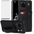 thumbnail image 1 of Design for Samsung Galaxy S20 Ultra 5G Phone Case with Screen Protector Adjustable Wrist Strap Kickstand Credit Card Slot Slim Shockproof Hybrid Rugged Protective Cover for Men 6.9 inch Black, 1 of 7