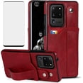 thumbnail image 1 of Design for Samsung Galaxy S20 Ultra 5G Phone Case with Screen Protector Adjustable Wrist Strap Kickstand Credit Card Slot Slim Shockproof Hybrid Rugged Protective Cover for Women 6.9 inch Red, 1 of 14