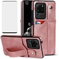 thumbnail image 1 of Design for Samsung Galaxy S20 Ultra 5G Phone Case with Screen Protector Adjustable Wrist Strap Kickstand Credit Card Slot Slim Shockproof Hybrid Rugged Protective Cover for Women 6.9" Rose gold, 1 of 14