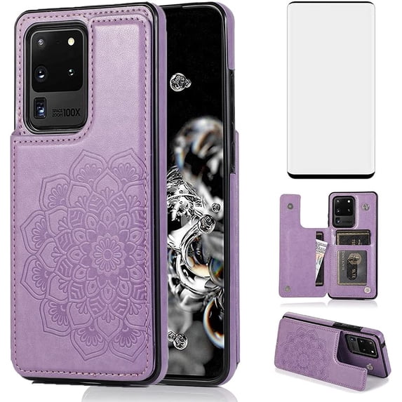Design for Samsung Galaxy S20 Ultra 5G Wallet Case,PU Leather Phone Case with Screen Protector Card Holder,Stand Kickstand Shockproof Flip Protective Cover for Women Girls 6.9 inch Purple