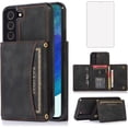 thumbnail image 1 of Design for Samsung Galaxy S22 5G Wallet Case with Tempered Glass Screen Protector PU Leather Credit Card Holder Slot Phone Cases Kickstand Shockproof Protective Cover for Men 6.1 inch Black, 1 of 6