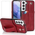 thumbnail image 1 of Design for Samsung Galaxy S22 Plus/S22+ Phone Case with Screen Protector Adjustable Wrist Strap Kickstand Credit Card Slot Slim Shockproof Hybrid Rugged Protective Cover for Women Men 6.6 inch Red, 1 of 14