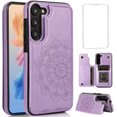 thumbnail image 1 of Design for Samsung Galaxy S23 5G Case with Tempered Glass Screen Protector PU Leather Credit Card Holder Slot Wallet Phone Cases Stand Kickstand Protective Cover for S 23 Women 6.1 inch Purple, 1 of 12