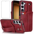 thumbnail image 1 of Design for Samsung Galaxy S23 5G Phone Case with Screen Protector Adjustable Wrist Strap Kickstand Credit Card Slot Slim Shockproof Hybrid Rugged Protective Cover for Women Men Girls 6.1 inch Red, 1 of 7