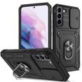 thumbnail image 1 of Design for Samsung Galaxy S23 Plus Phone Case with Camera Lens Sliding Cover Ring Holder Kickstand - Shockproof Heavy Duty Rugged Military Grade Bumper Protective Case for Women Men, Black, 1 of 11