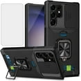 thumbnail image 1 of Design for Samsung Galaxy S23 Ultra 5G Phone Case with Screen Protector Card Holder Stand Kickstand Heavy Duty Slim Shockproof Hybrid Rugged Drop Protective Cover for Women Men 6.8 inch Black, 1 of 12