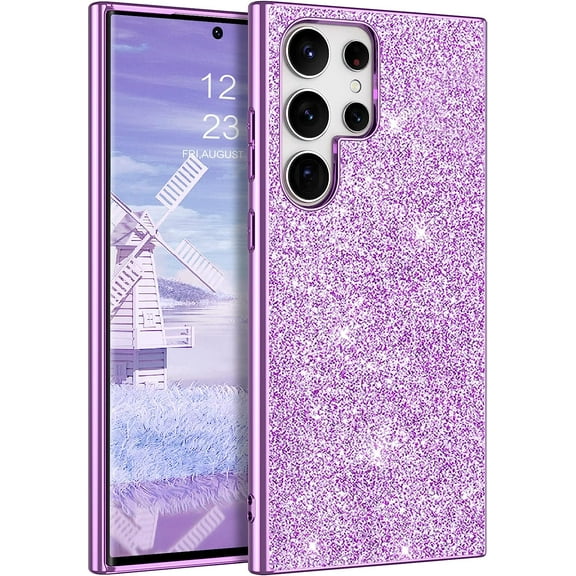 Design for Samsung Galaxy S23 Ultra Case, Glitter Bling Sparkly Shiny Slim Women Girls Girly Hybrid Soft Smooth Shockproof Protective Phone Cases Cover for Galaxy S23 Ultra 6.8 Inch, Purple
