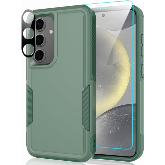 Design for Samsung Galaxy S24 Plus Case with Tempered Glass Screen Protector & Camera Lens Protector,Heavy-Duty Tough Rugged Slim Shockproof Phone Case for Galaxy S24 Plus (2024) [Dark Green]