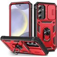 thumbnail image 1 of Design for Samsung Galaxy S24 Plus Phone Case with Camera Lens Ring Holder Kickstand Heavy Duty Rugged Shockproof Military Grade Bumper Protective Cover for Women Men Girls 6.7 inch Red, 1 of 14