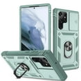 thumbnail image 1 of Design for Samsung Galaxy S24 Ultra Heavy Duty Case with Camera Lens Sliding Cover Ring Holder Kickstand - Shockproof Heavy Duty Armor Military Grade Bumper Protective Case for Women Men, Green+Mint, 1 of 11
