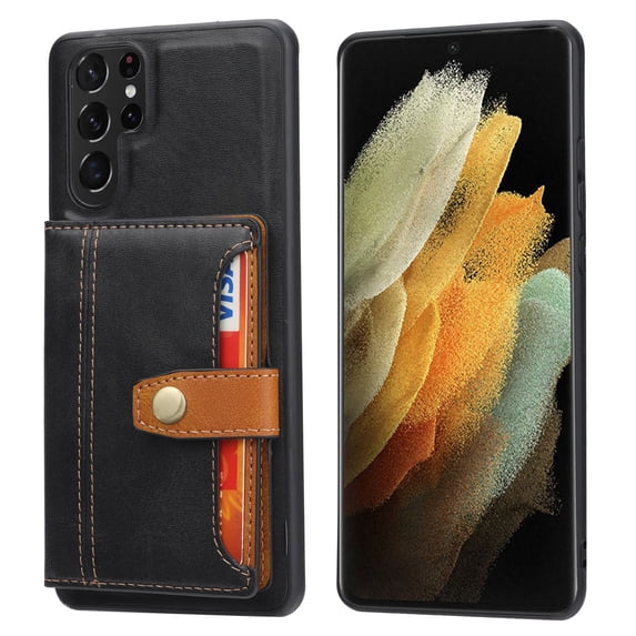 Design for Samsung Galaxy S25 Plus Case Luxury Faux Leather Case Magnetic Buckle Wallet Stand Function Card Case, Slim Fit Design, Retro Business Style Phone Case for Samsung Galaxy S25 Plus - Black