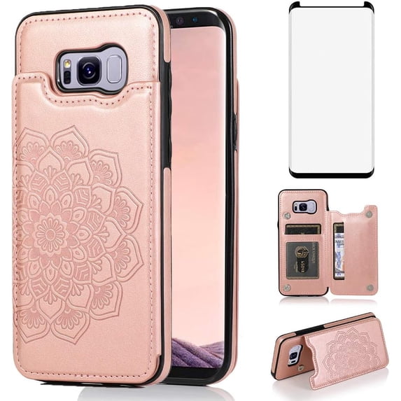 Design for Samsung Galaxy S8 Plus/S8+ Wallet Case,PU Leather Phone Cases with Screen Protector Card Holder,Stand Flip Shockproof Flip Protective Cover for Glaxay S8plus S 8 8plus Rose Gold