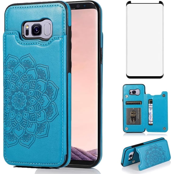 Design for Samsung Galaxy S8 Plus/S8+ Wallet Case,PU Leather Phone Cases with Screen Protector Card Holder,Stand Flip Shockproof Flip Protective Cover for S8plus SM-G955U Women Men Blue