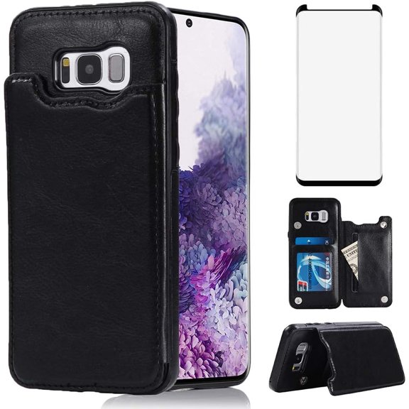 Design for Samsung Galaxy S8 Plus/S8+ Wallet Case,PU Leather Phone Cases with Screen Protector Card Holder,Stand Flip Shockproof Flip Protective Cover for S8plus SM-G955U Men Black