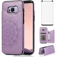 thumbnail image 1 of Design for Samsung Galaxy S8 Plus/S8+ Wallet Case with Screen Protector,Card Holder PU Leather Phone Cases,Stand Flip Shockproof Flip Protective Cover for S8plus Women 6.2 inch Purple, 1 of 12