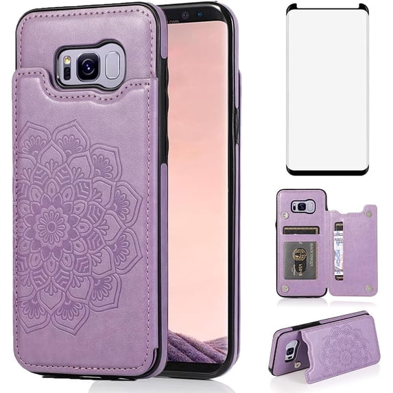 Design for Samsung Galaxy S8 Plus/S8+ Wallet Case with Screen Protector,Card Holder PU Leather Phone Cases,Stand Flip Shockproof Flip Protective Cover for S8plus Women 6.2 inch Purple