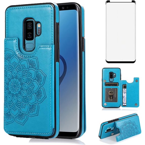 Design for Samsung Galaxy S9 Plus/S9+ Wallet Case,PU Leather Phone Cases with Screen Protector Card Holder,Stand Flip Shockproof Flip Protective Cover for Glaxay S9+ 9S 9+ Men 6.2 inch Blue