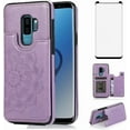 thumbnail image 1 of Design for Samsung Galaxy S9 Plus/S9+ Wallet Case,PU Leather Phone Cases with Screen Protector Card Holder,Stand Flip Shockproof Flip Protective Cover for S9plus Girls Women 6.2 inch Purple, 1 of 6