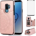 thumbnail image 1 of Design for Samsung Galaxy S9 Plus/S9+ Wallet Case,PU Leather Phone Cases with Screen Protector Card Holder,Stand Flip Shockproof Flip Protective Cover for S9plus Girls Women 6.2 inch Rose gold, 1 of 11