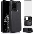 thumbnail image 1 of Design for Samsung S20 Ultra S20ultra 5G Leather Wallet Case with Tempered Glass Screen Protector Credit Card Holder Slot Stand Flip Leather Protective Cover for Galaxy 20S S 20 A20 20ultra Men Black, 1 of 12