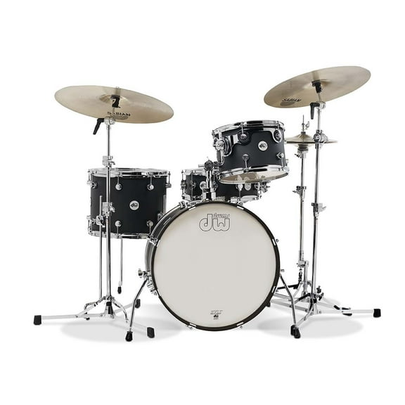 DW Design Series Frequent Flyer 4-Piece Maple Shell Pack, Black Satin Lacquer w/Chrome Hardware; 8x12, 11x14, 12x20, 5x14