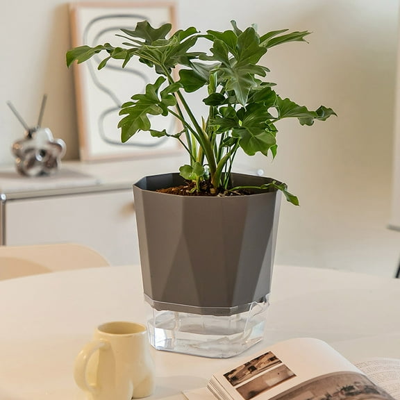 Design Self Watering Planter for Indoor Plants, Clear Plastic Pots,Waterless Automatic Water Absorbing Lazy Pot Plastic Flower Arrangement Hydroponic Flowerpot