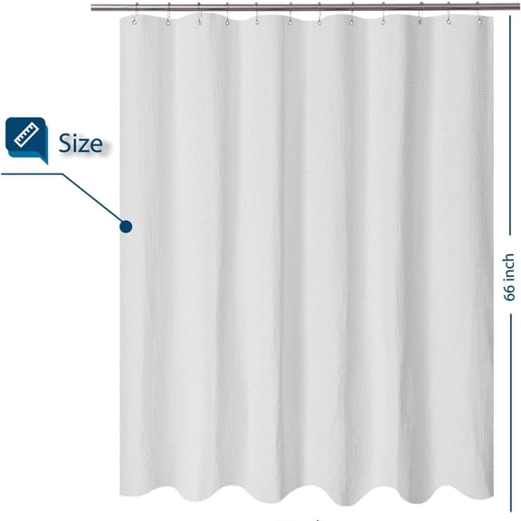 Design Short Shower Curtain with 66 inch Length Fabric, Waffle Weave, Hotel Luxury Spa, Water Repellent, Machine Washable