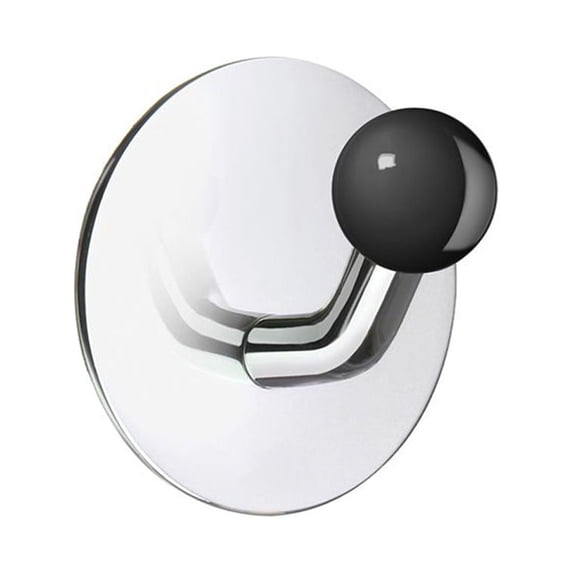 Design Single Hook Stainless Polished, Black Knob