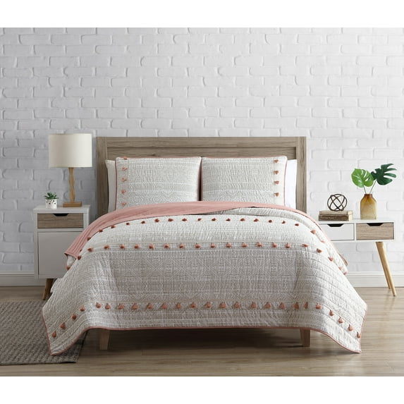 Design Studio Frente Coral 3-Piece Soft Microfiber Quilt Set with Tassels - King