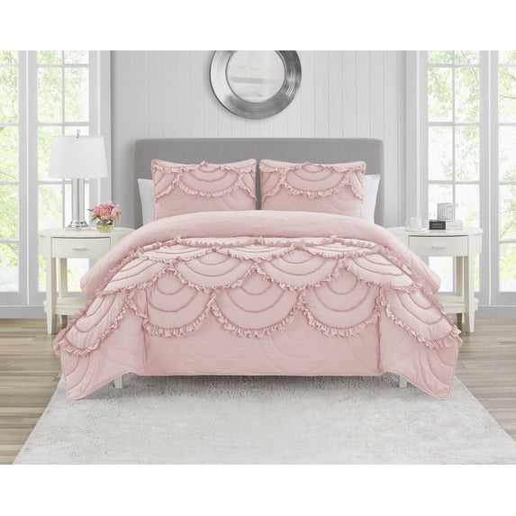 Design Studio Scallop Ruffle Blush Pink 2-Piece Garment Washed Soft Solid Quilt Set - Twin